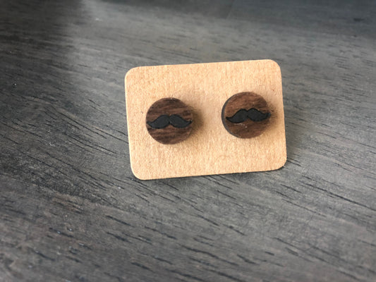 Mustache Earrings. Laser Engraved Wooden Earrings.