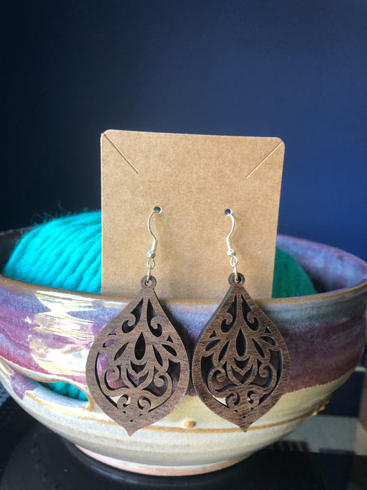 Walnut Filigree Wooden Earrings. Gift for her.