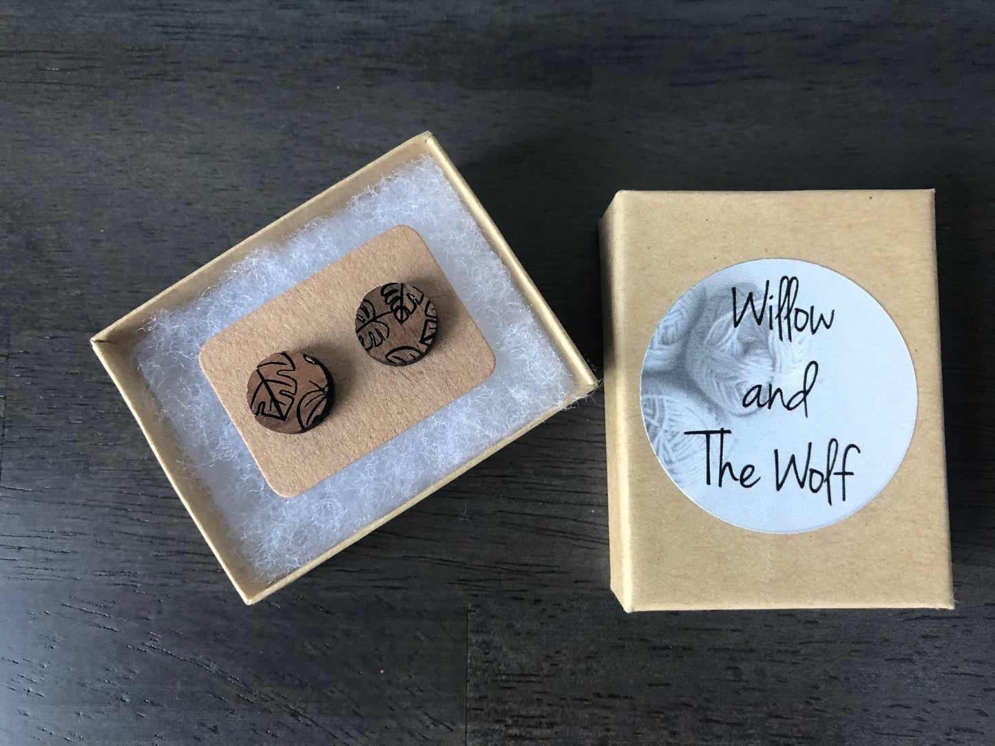 Monstra Leaf Engraved Wooden Stud Earrings. Plant Lover Gift. Tropical Earrings. Indie Aesthetic. Forest.