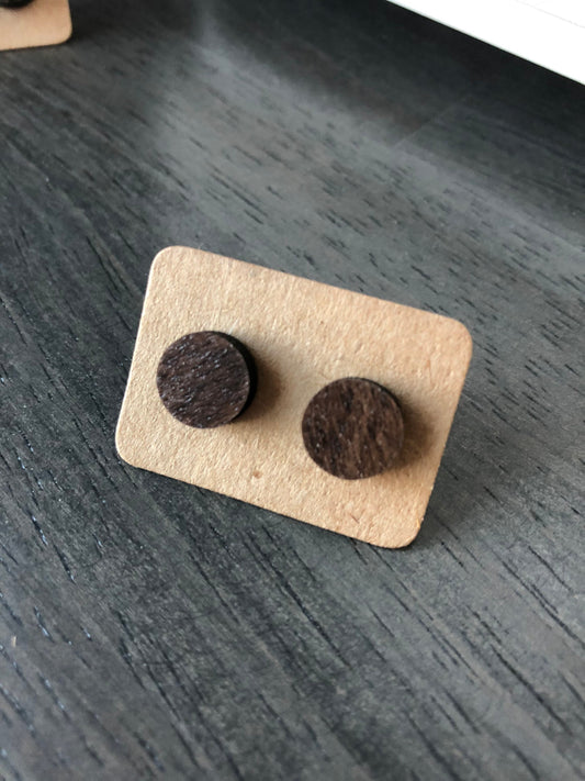 Minimalist Circle Walnut Stud Earrings. Geometric Jewelry. Simplistic Earrings.