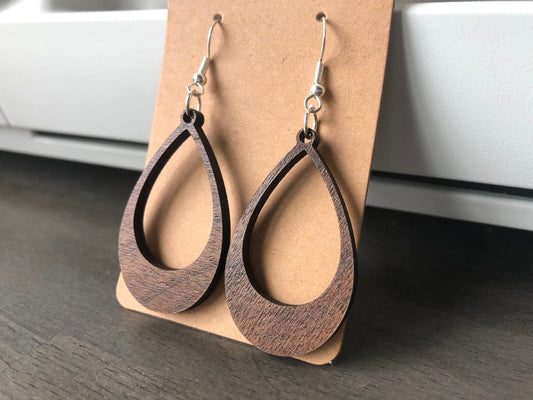 Rain Drop Wooden Earrings. Teardrop Hoops. Indie Aesthetic. Indie Earrings. Laser carved earrings. Gift for Her.