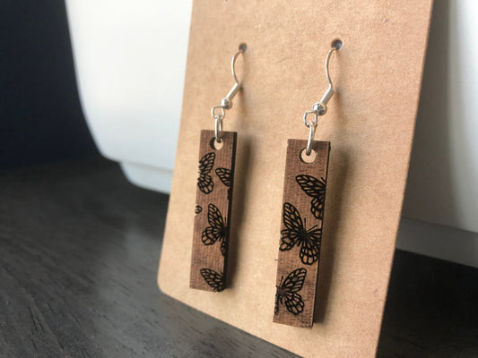 Butterfly Drop Earrings. Cottage Core Aesthetic. Indie Aesthetic Earrings. Butterflies. Engraved Wooden Earrings.