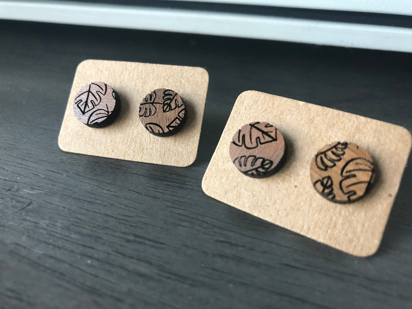 Monstra Leaf Engraved Wooden Stud Earrings. Plant Lover Gift. Tropical Earrings. Indie Aesthetic. Forest.