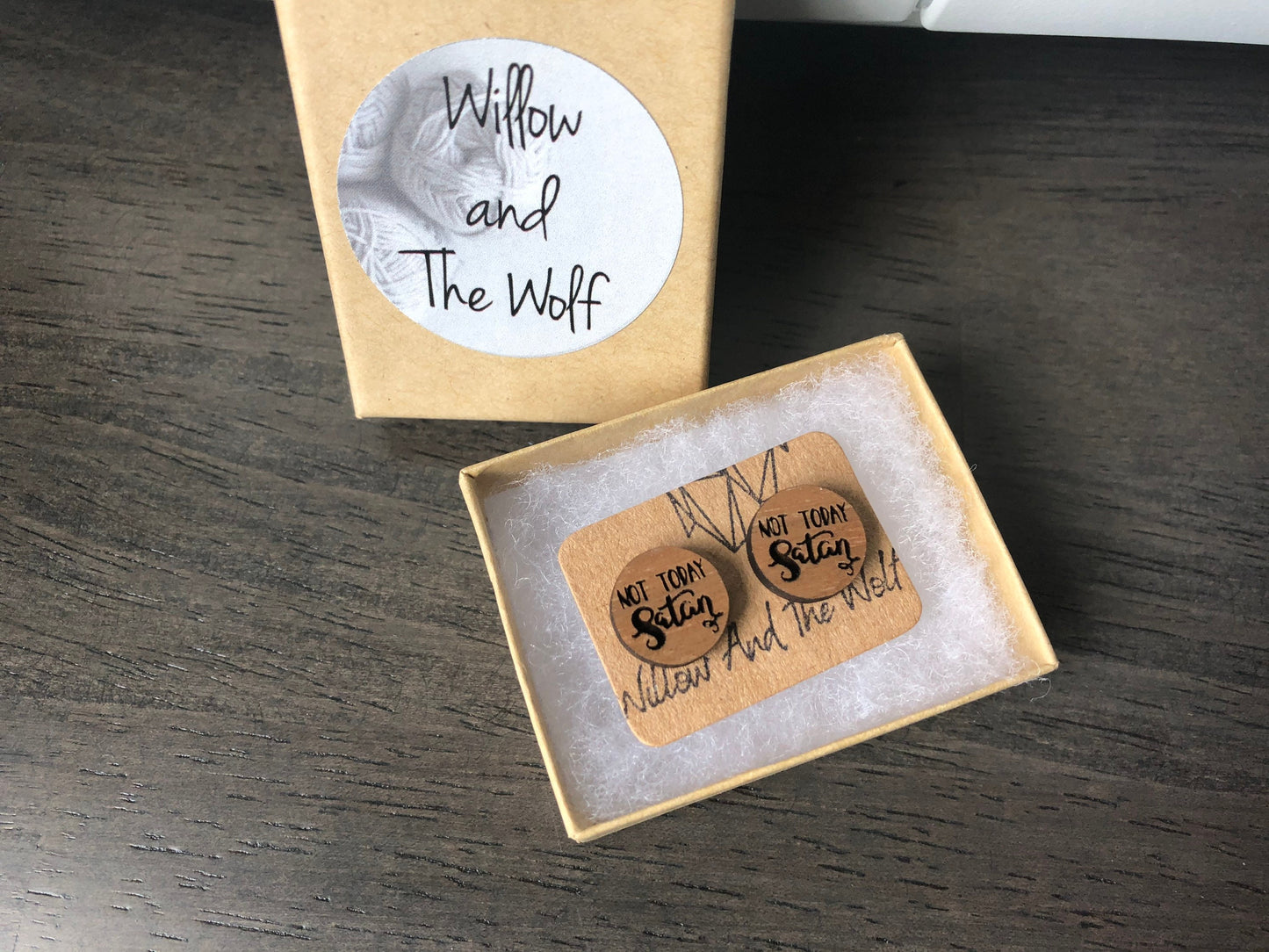 Not Today Satan Earrings - Wooden Stud Earrings. Wood Post Earrings. Positive Vibes Earrings.