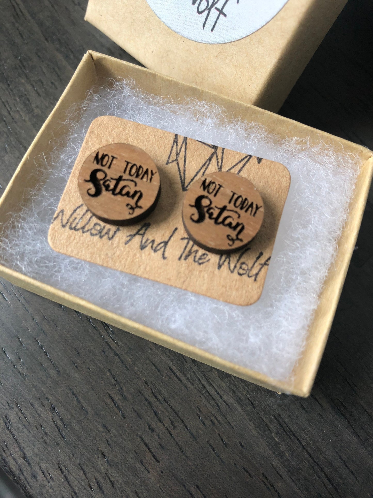 Not Today Satan Earrings - Wooden Stud Earrings. Wood Post Earrings. Positive Vibes Earrings.