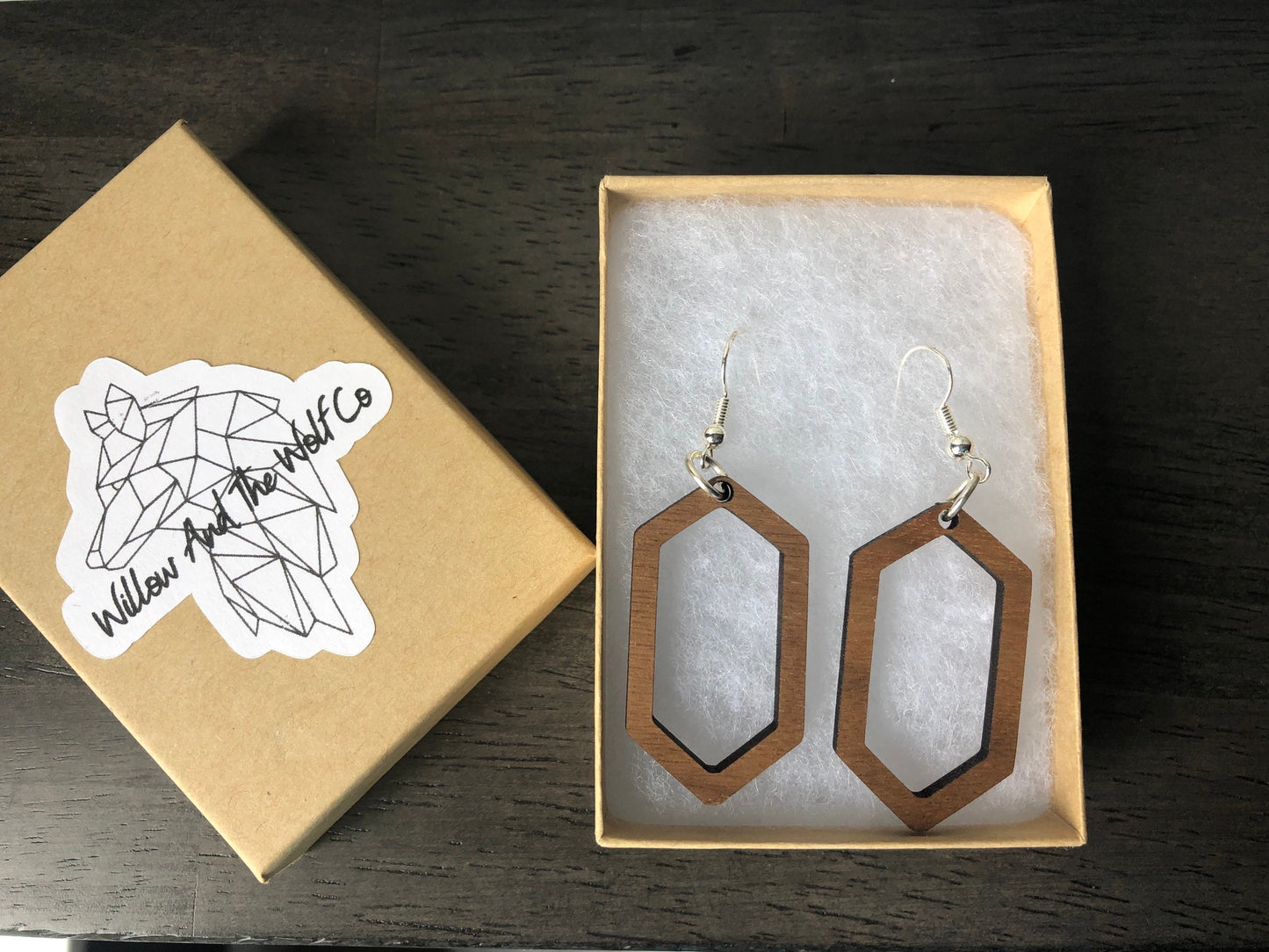 Long Hexagon Wooden Earrings. Minimalist Jewelry. Indie Aesthetic. Geometric Jewelry.
