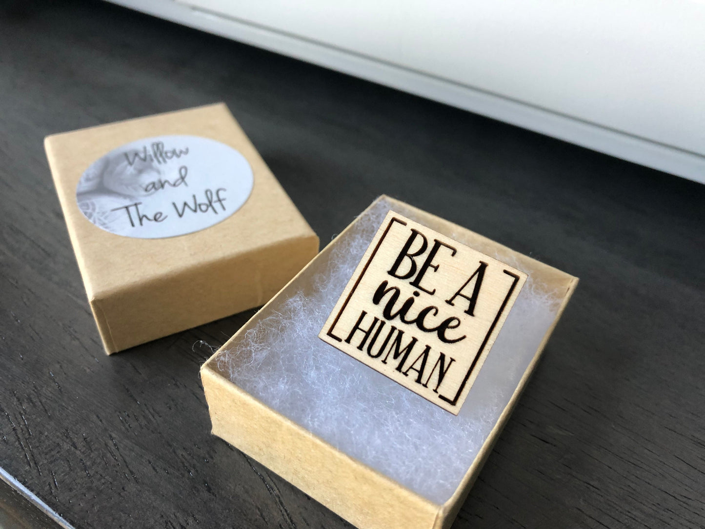 Be a Nice Human - Wooden Engraved Lapel Pin. Backpack Pin. Be Kind. Spread Kindness.