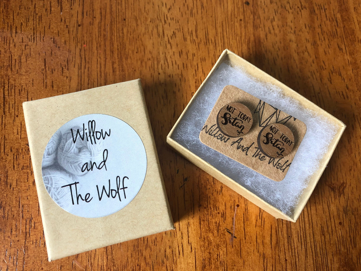 Not Today Satan Earrings - Wooden Stud Earrings. Wood Post Earrings. Positive Vibes Earrings.