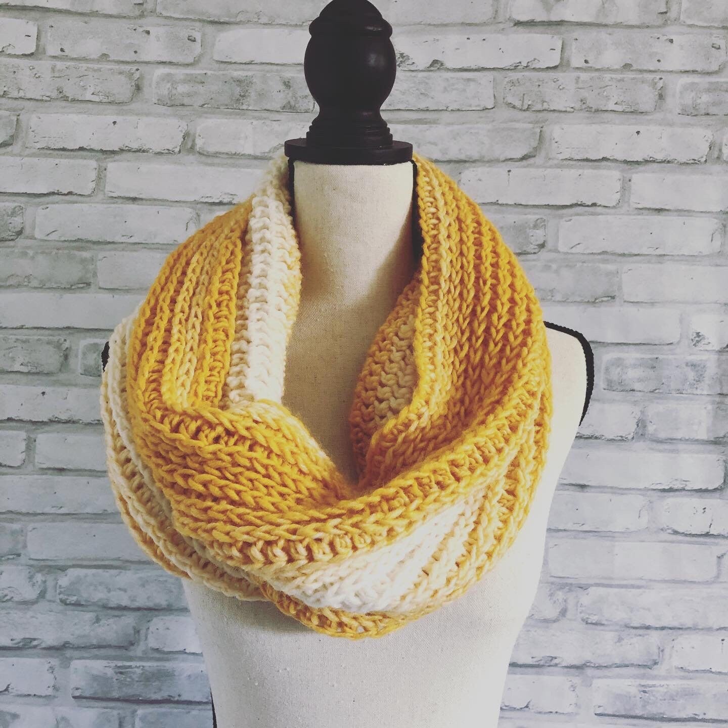 Knit Scarf. Mustard and Cream Knit Cowl. Golden Yellow and White Crochet Cowl. Ombre Colored Cowl. Women's Accessories.