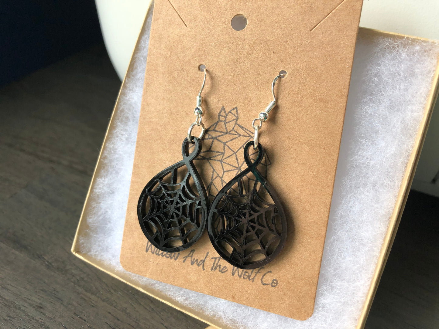 Halloween Spiderweb Earrings. Black Web Earrings. Acrylic Earrings.