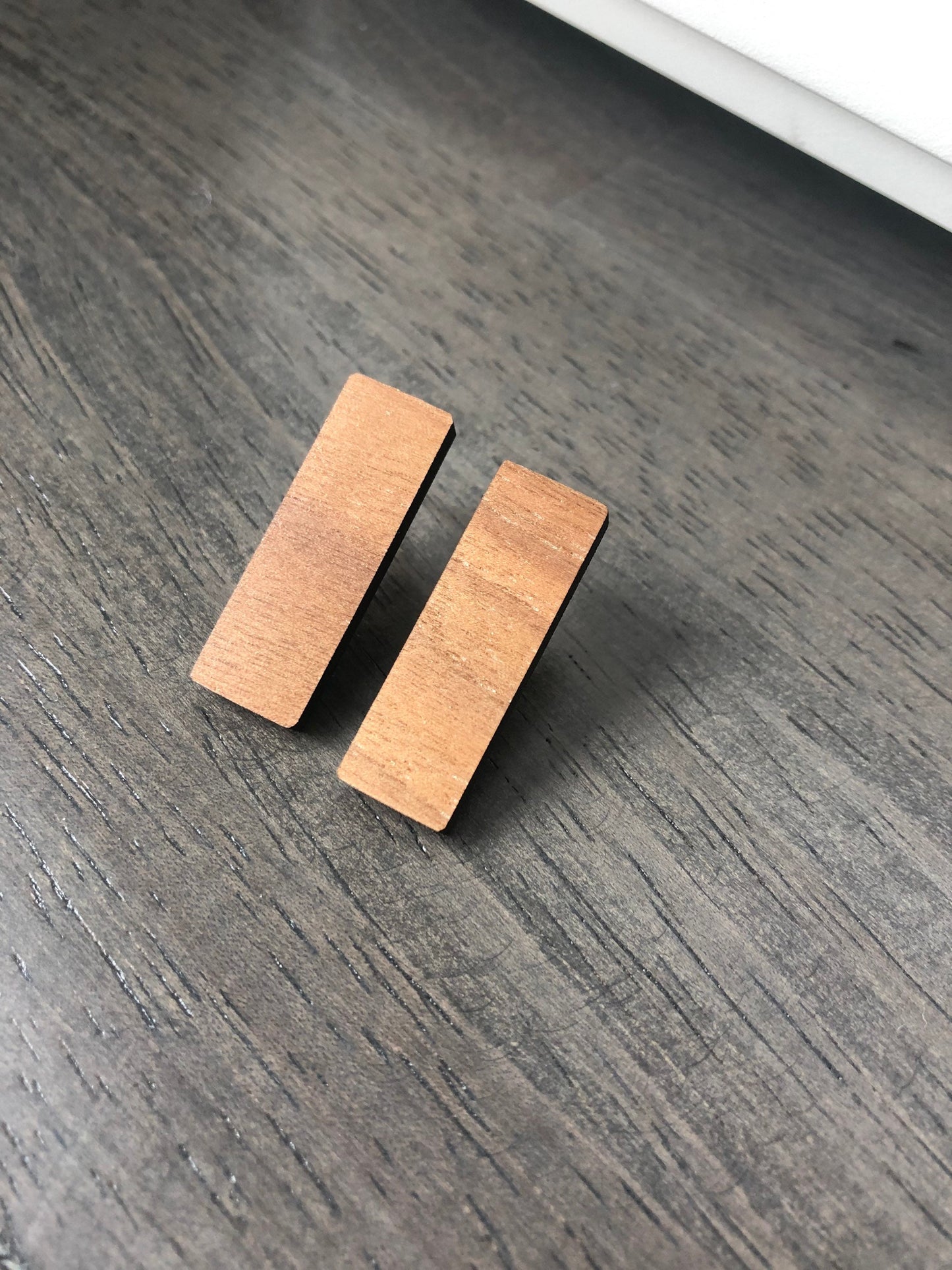 Minimalist Wood Rectangle Earrings. Geometric Jewelry. Simplistic Earrings.