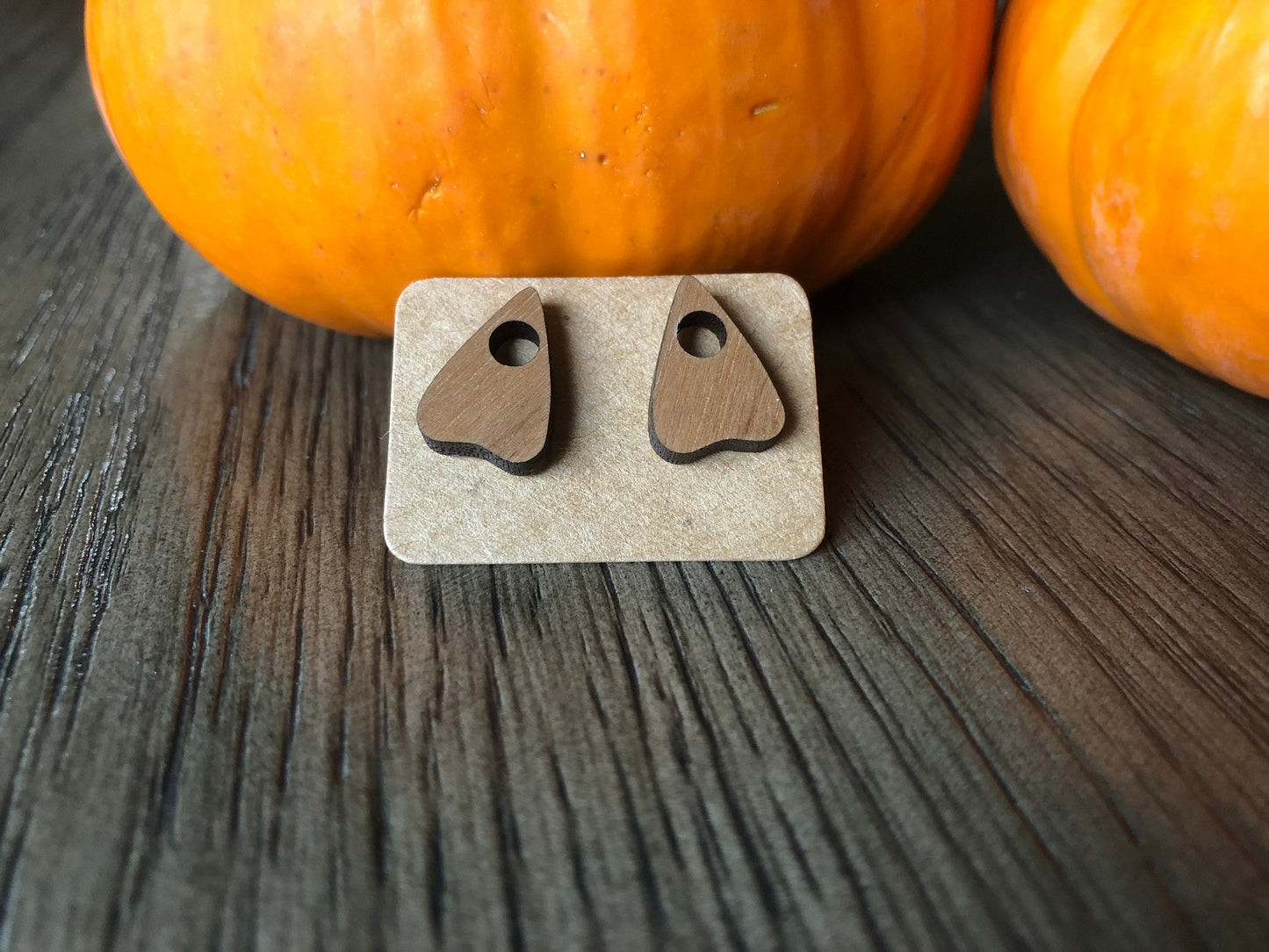Ouija Board Indicator. Planchette Earrings. Halloween Earrings. Spirit board. Wood Stud Earrings. Gothic Accessories.