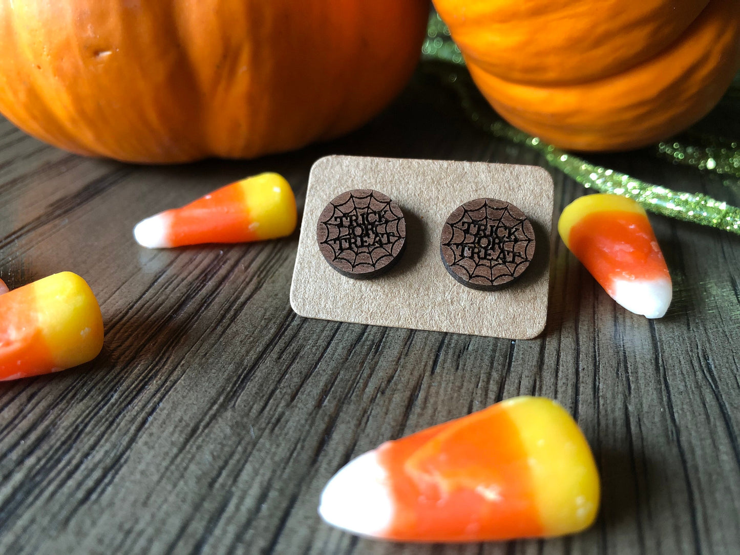 Spiderweb Trick or Treat Halloween Earrings. Halloween Stud Earrings.