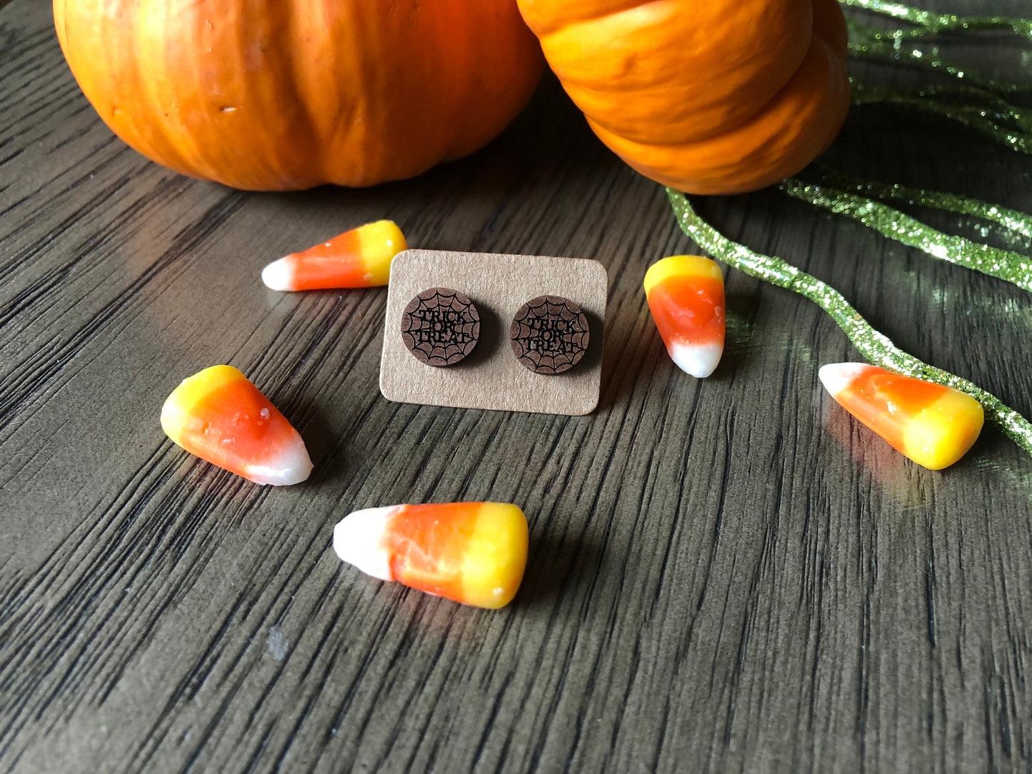 Spiderweb Trick or Treat Halloween Earrings. Halloween Stud Earrings.