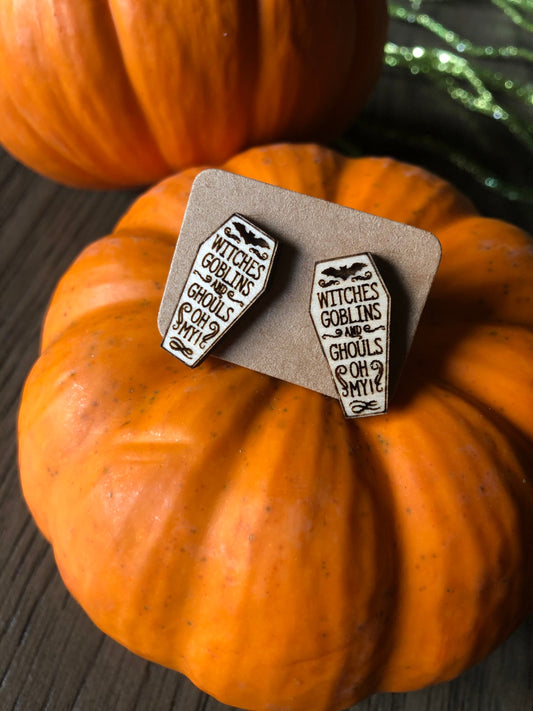 Halloween Coffin Earrings. Fall Studs. Halloween Stud Earrings.