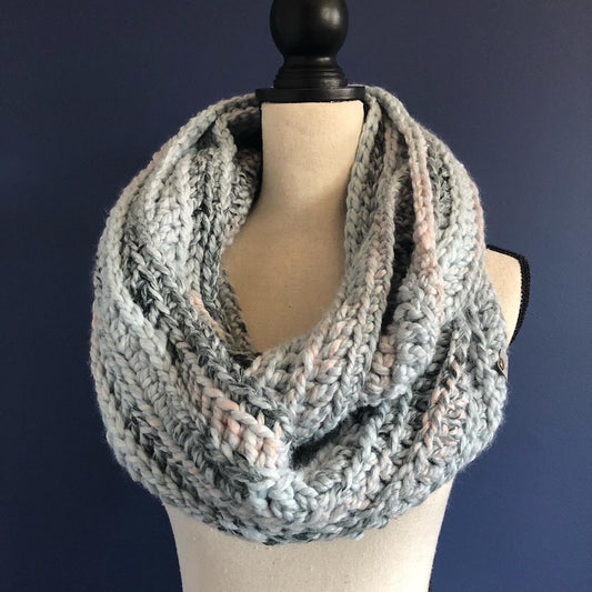 Chunky Knit Crochet Scarf.  Artic Ice Scarf. Women's Chunky Cowl.