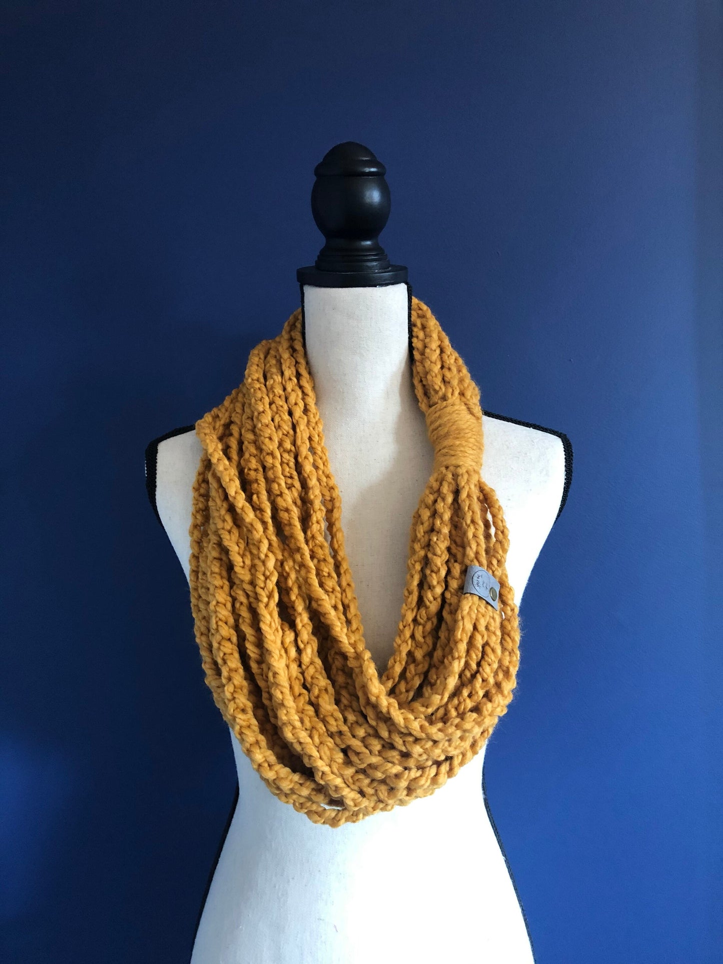 Mustard Yellow Women's Scarf. Knit Infinity Scarf. Golden Chain Scarf. Womens Knit Cowl. Braided Yellow Cowl.
