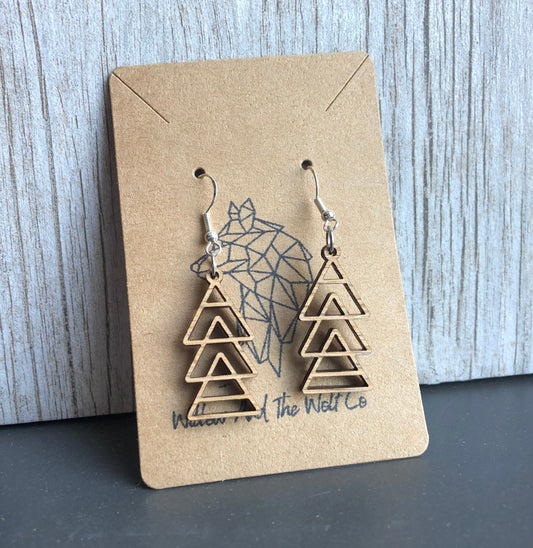 Geometric Triangle Dangle Earrings. Minimalist Triangle Drop Earrings. Laser Cut Walnut Triangle Earrings.