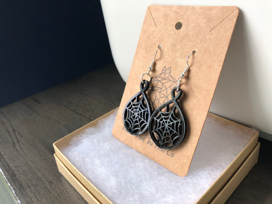 Halloween Spiderweb Earrings. Black Web Earrings. Acrylic Earrings.