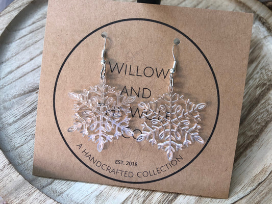 Snowflake Dangle Earrings. Holiday Earrings. Christmas Jewelry. Gift for Her.