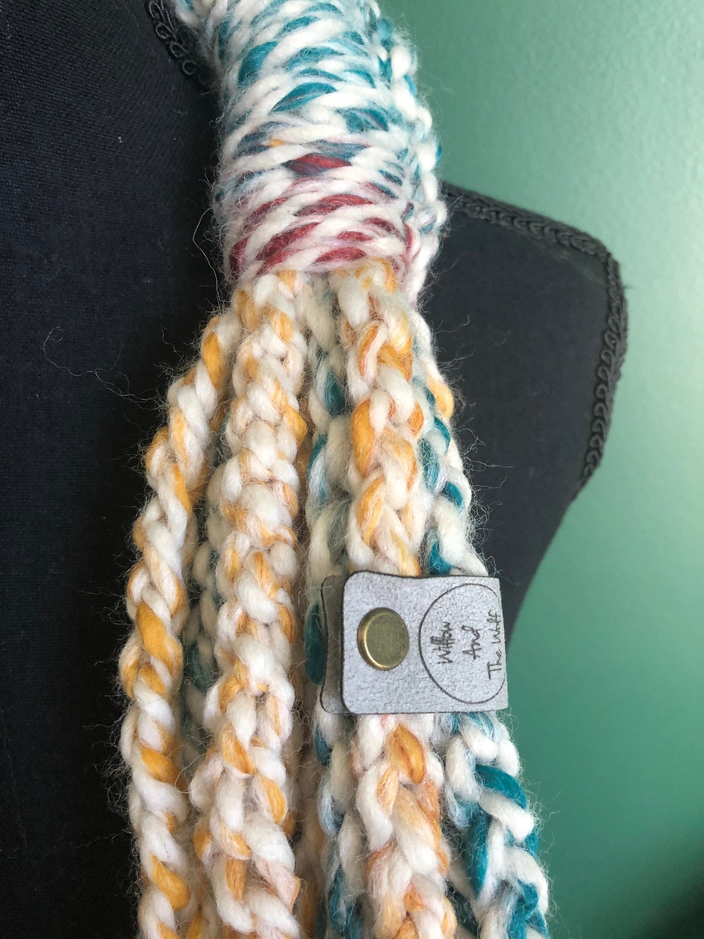 Multicolor Knit Scarf. Skinny Accent Scarf. Braided Chain Cowl. Women’s knit scarf.
