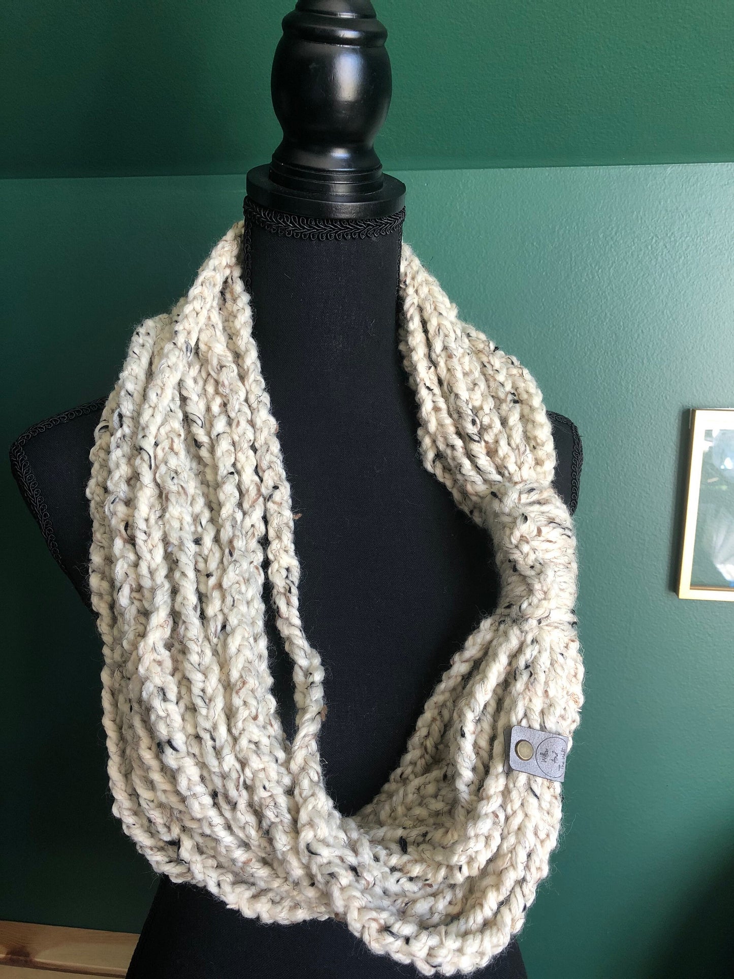 Cream Neutral Women’s Scarf. Braided Chain Cowl. Knit Scarf.