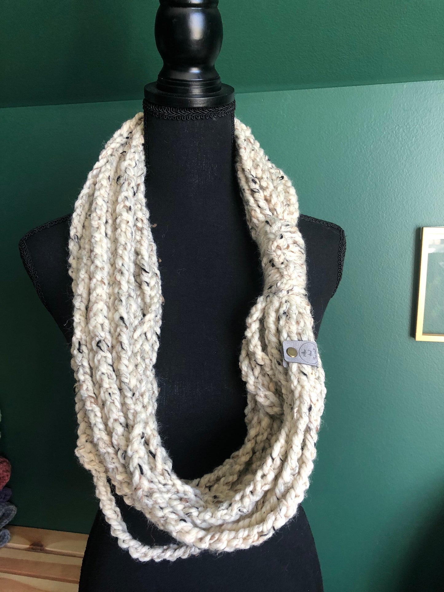 Cream Neutral Women’s Scarf. Braided Chain Cowl. Knit Scarf.