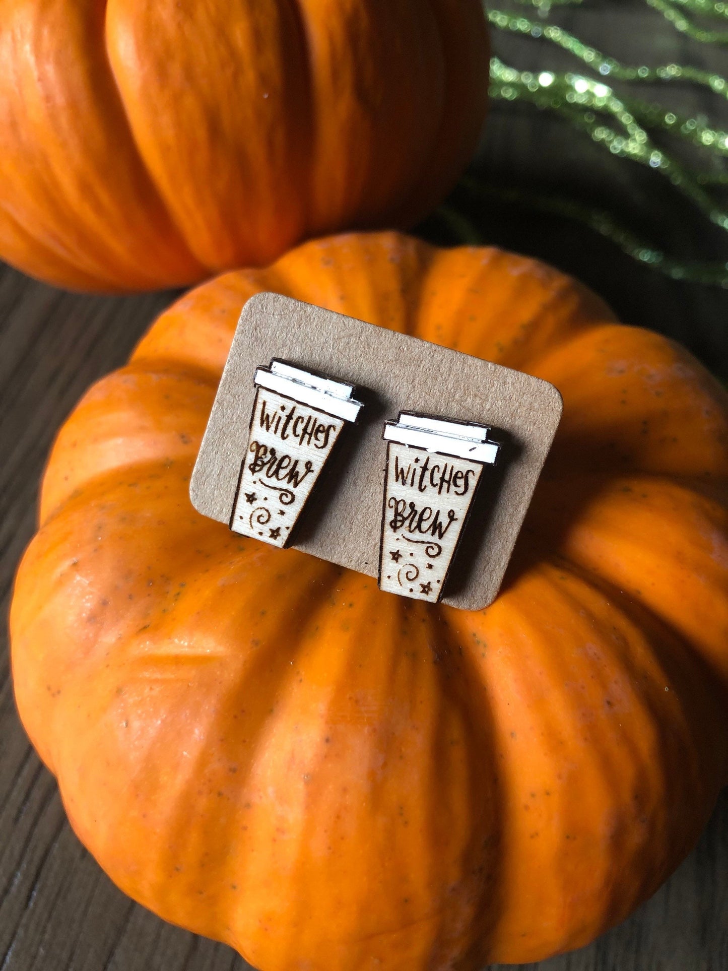 Witches Brew Earrings. Fall Halloween Earrings. Coffee Earrings. Witchy jewelry. Witch Studs.