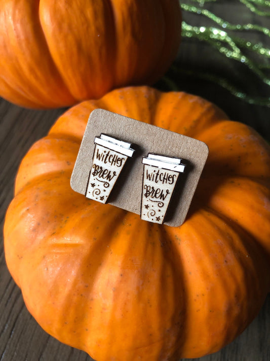 Witches Brew Earrings. Fall Halloween Earrings. Coffee Earrings. Witchy jewelry. Witch Studs.