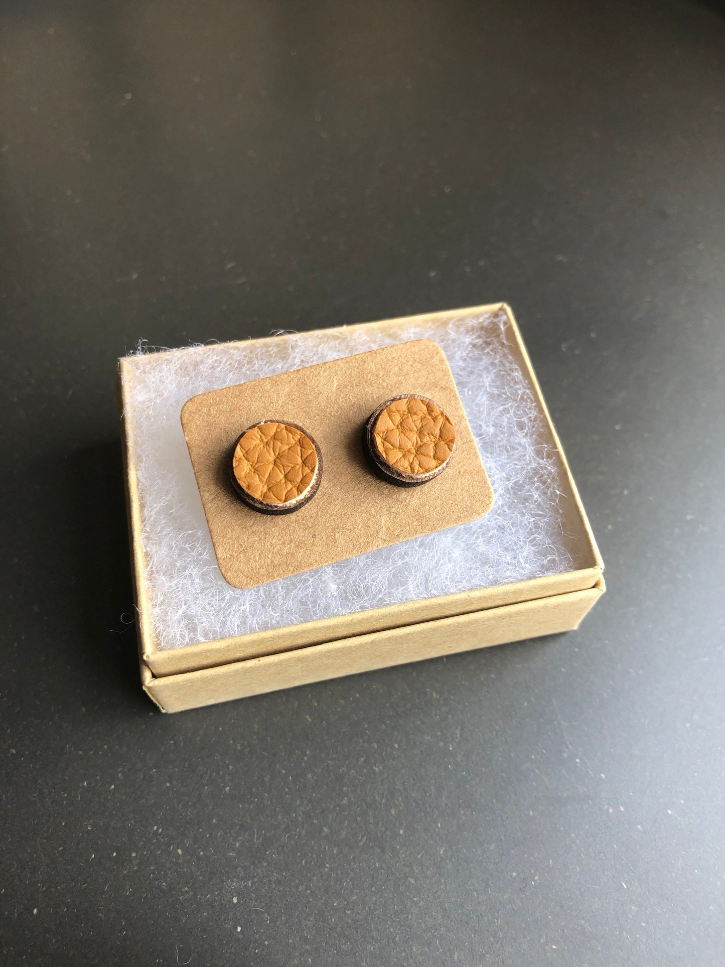 Leather stud earrings. Minimalist Stud Earrings. Wood and leather studs.