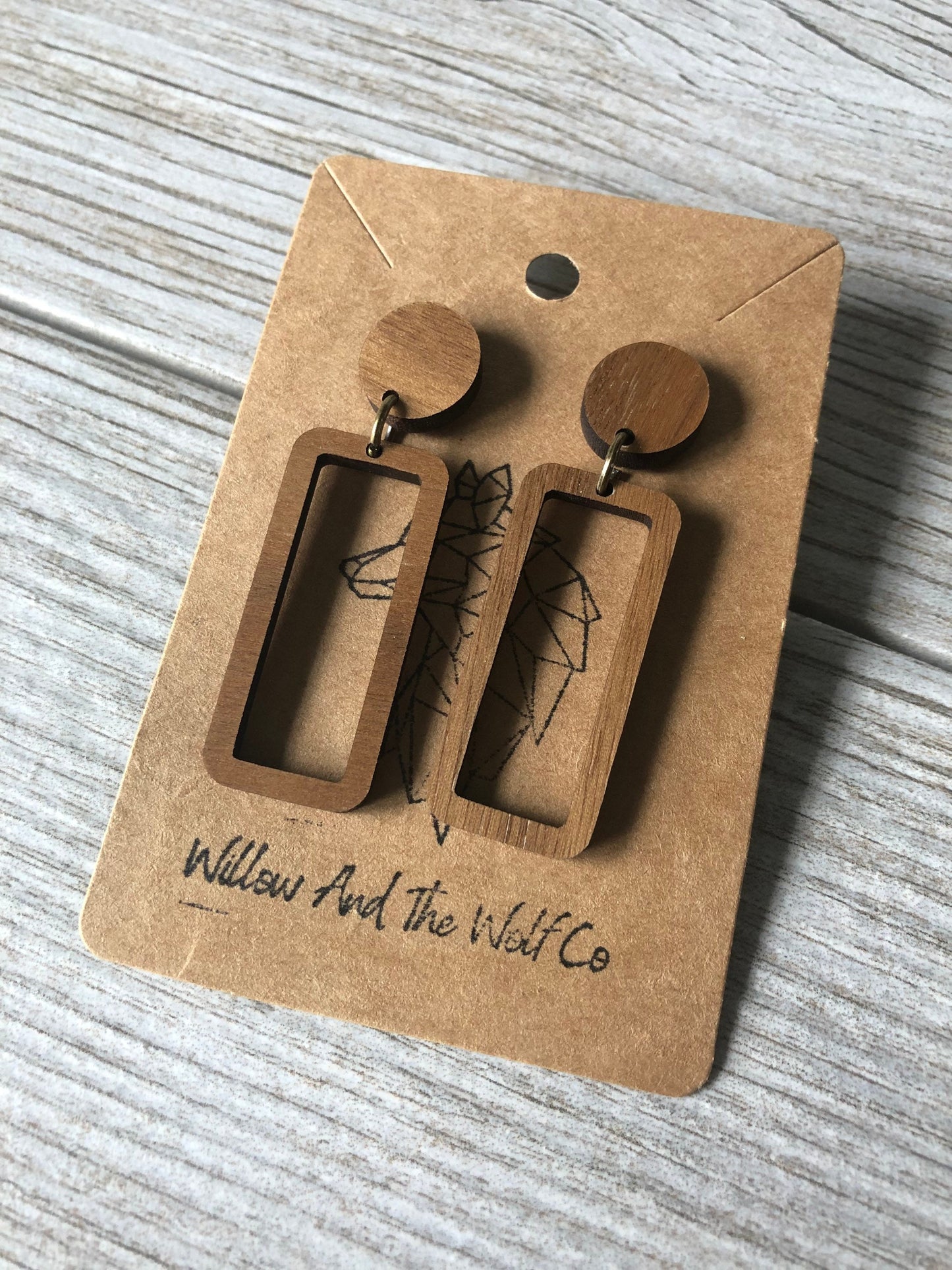 Wood Stud Circle and Rectangle Dangle Earrings. Gift for Her. Geometric Jewelry. Simplistic Drop Earrings. Modern Simplistic Design Earrings