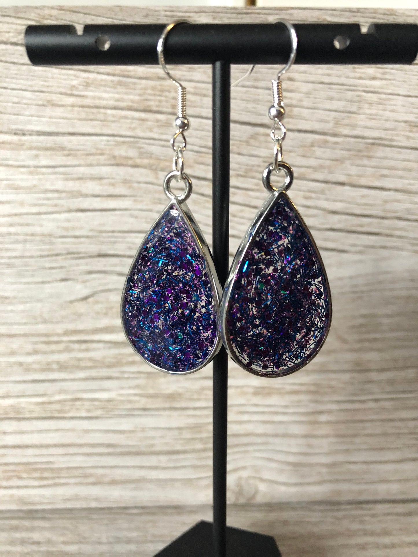 Galaxy Teardrop Earrings. Blue and Purple Dangle Earrings.