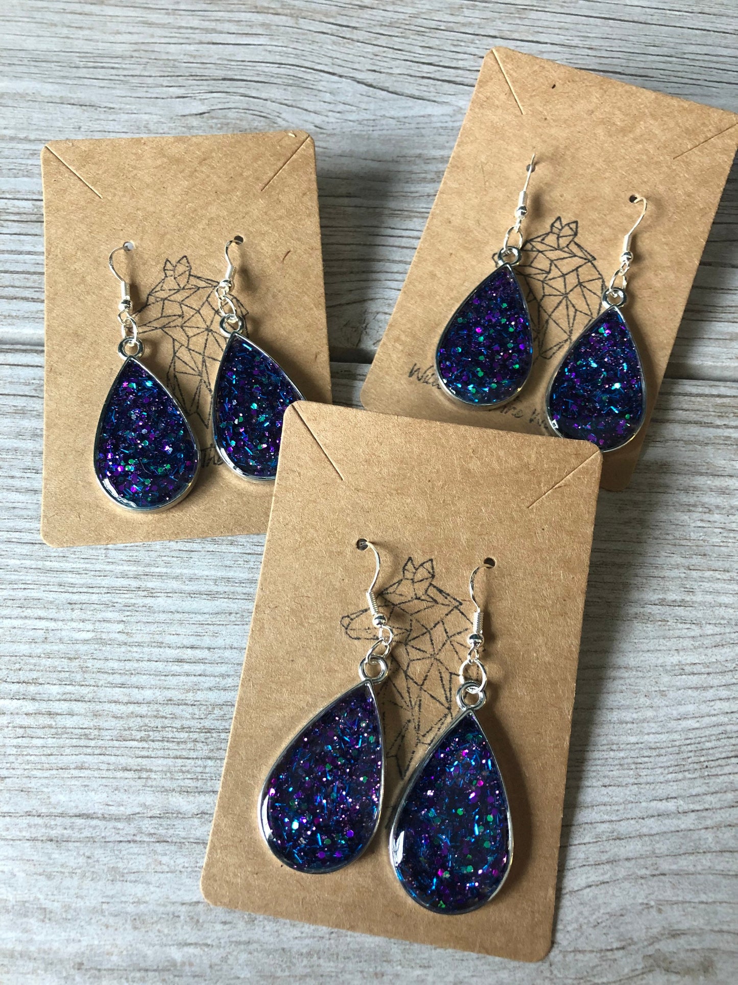 Galaxy Teardrop Earrings. Blue and Purple Dangle Earrings.