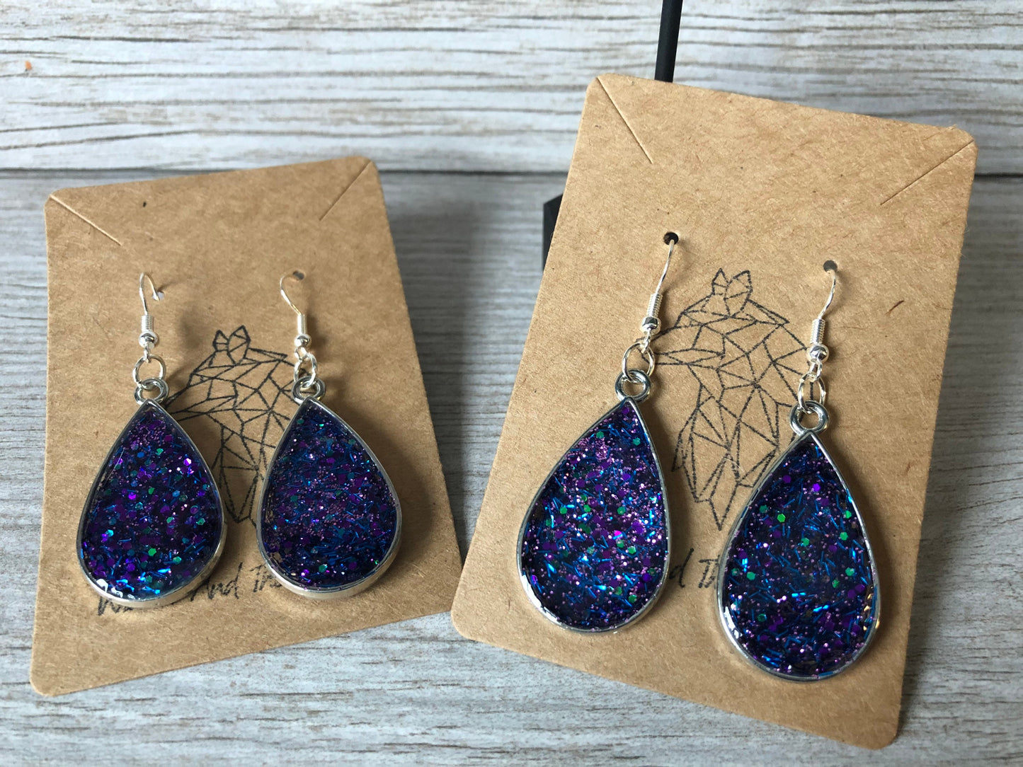 Galaxy Teardrop Earrings. Blue and Purple Dangle Earrings.