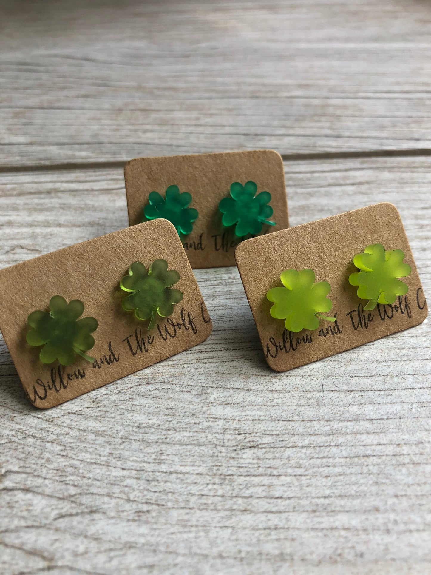 St. Patrick’s Day Stud Earrings. Shamrock Stud Earrings. Lucky Four Leaf Clover Studs. Acrylic Earrings.