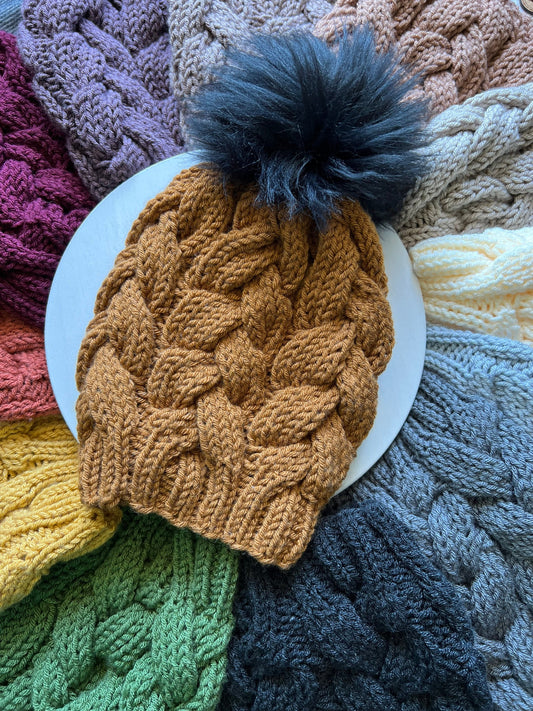 The Deborah Beanie. Knit cable Beanie. Women’s Knit Hat. Detachable pom.