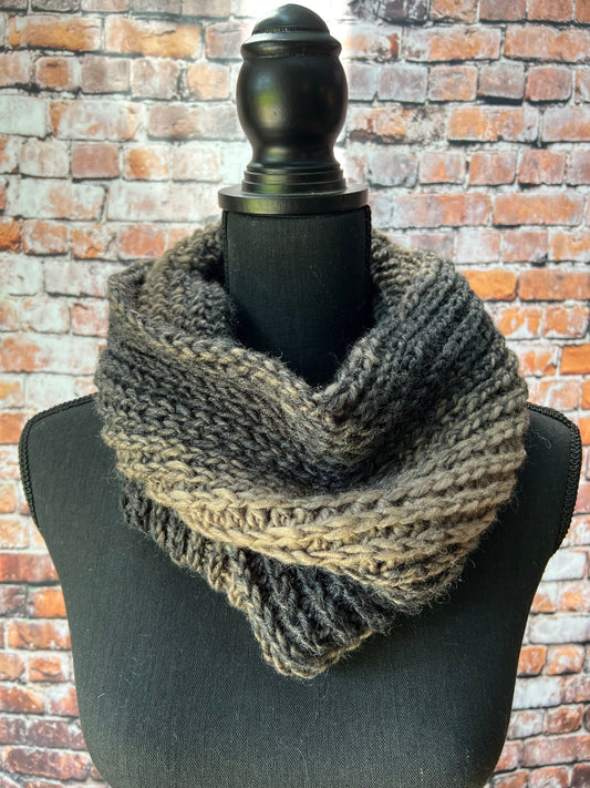 Mocha and Black Women's Chunky Infinity | Neutral Colored Women's Cowl | Black and Tan Knit Scarf | Crochet Infinity Cowl