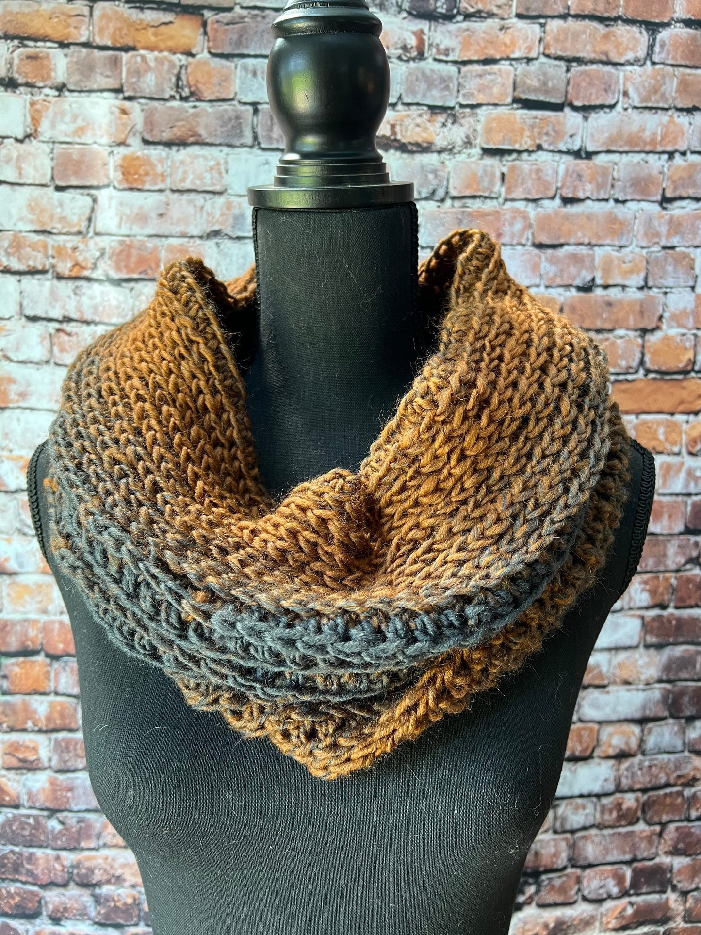 Rust and Charcoal Women's Chunky Infinity | Neutral Colored Women's Cowl | Black and Tan Knit Scarf | Crochet Infinity Cowl