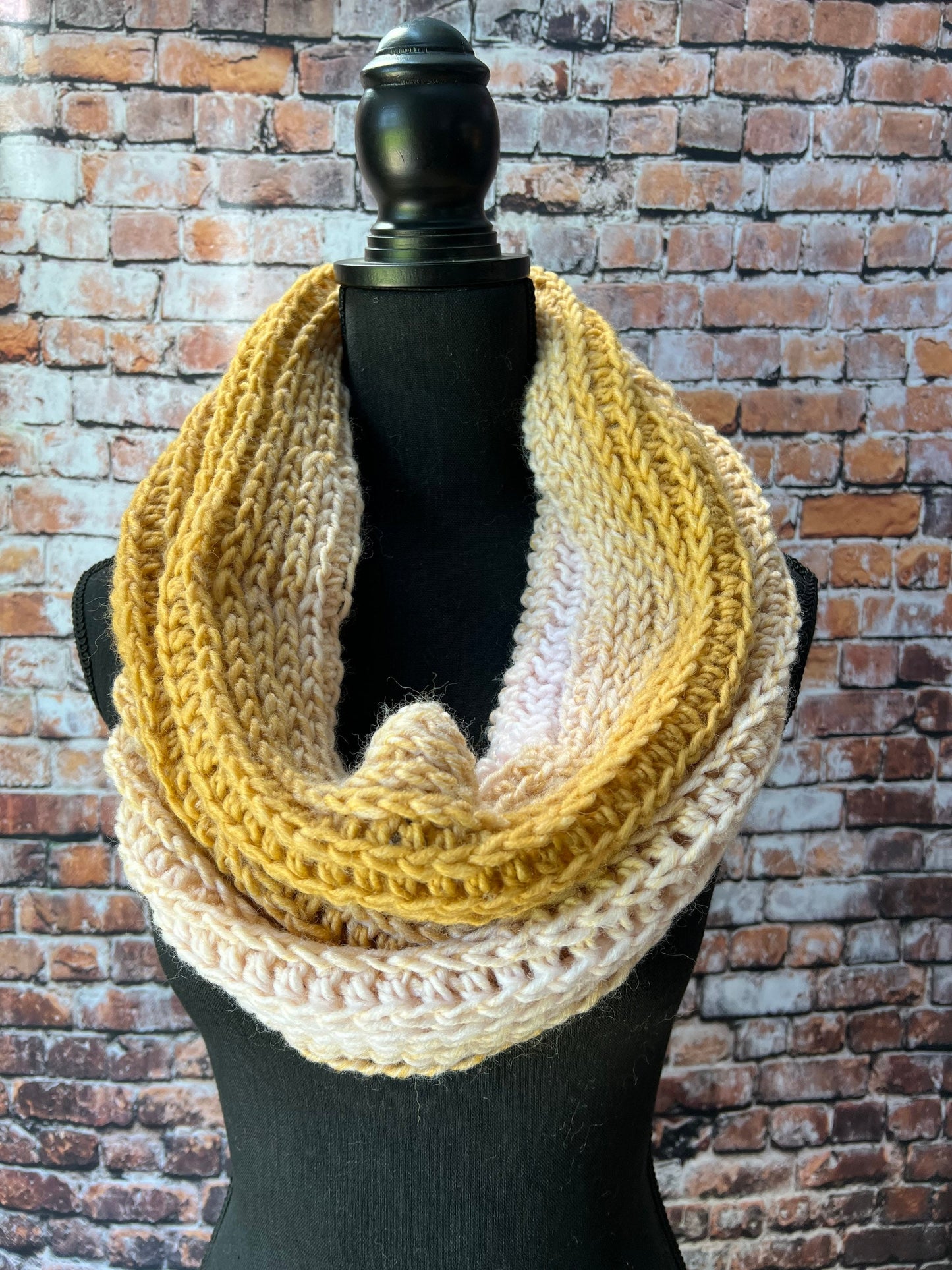 Mustard and Ice Pink Abigail Cowl. Pale Pink and gold Scarf. Women’s Winter Scarf.