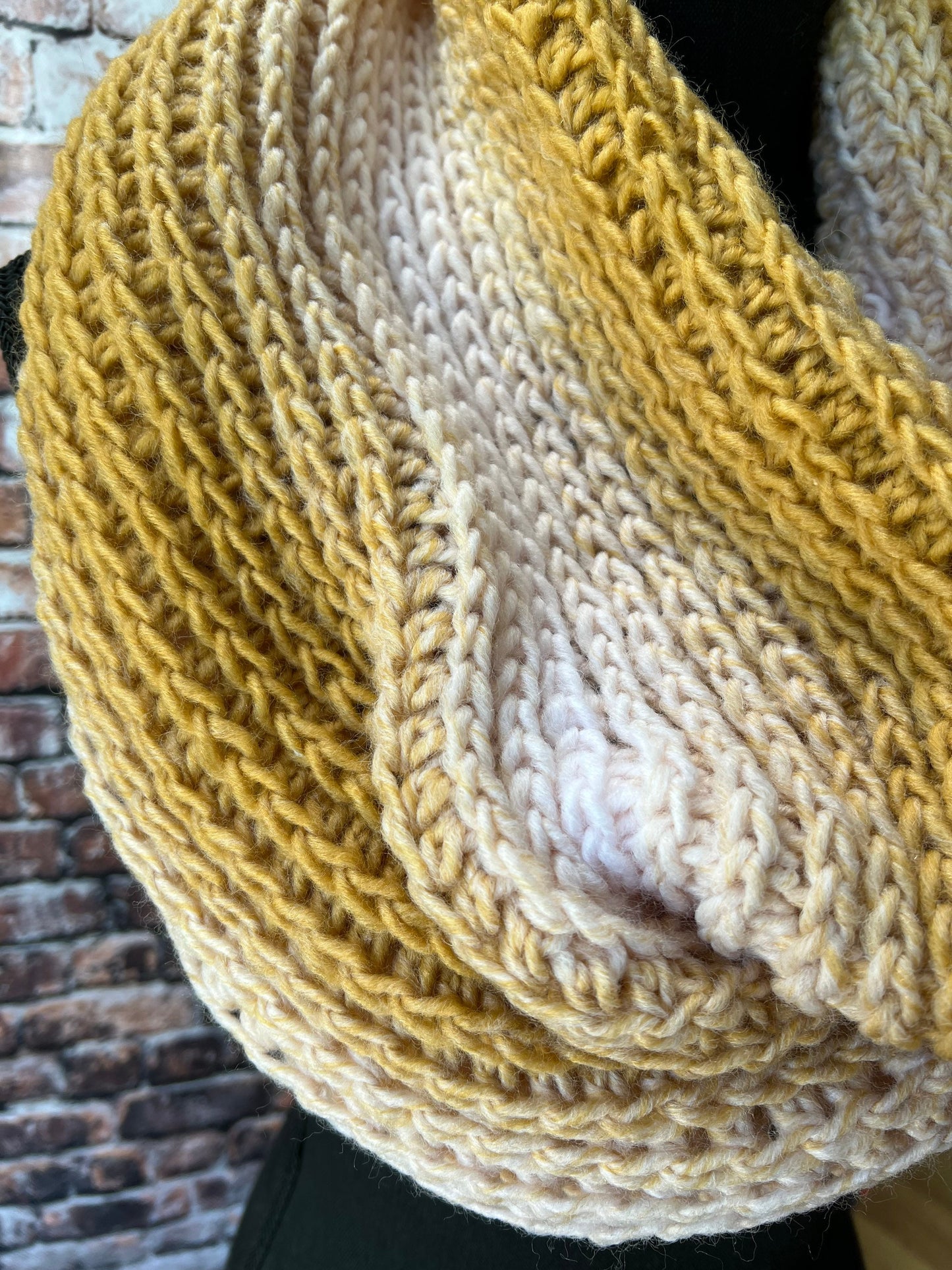 Mustard and Ice Pink Abigail Cowl. Pale Pink and gold Scarf. Women’s Winter Scarf.
