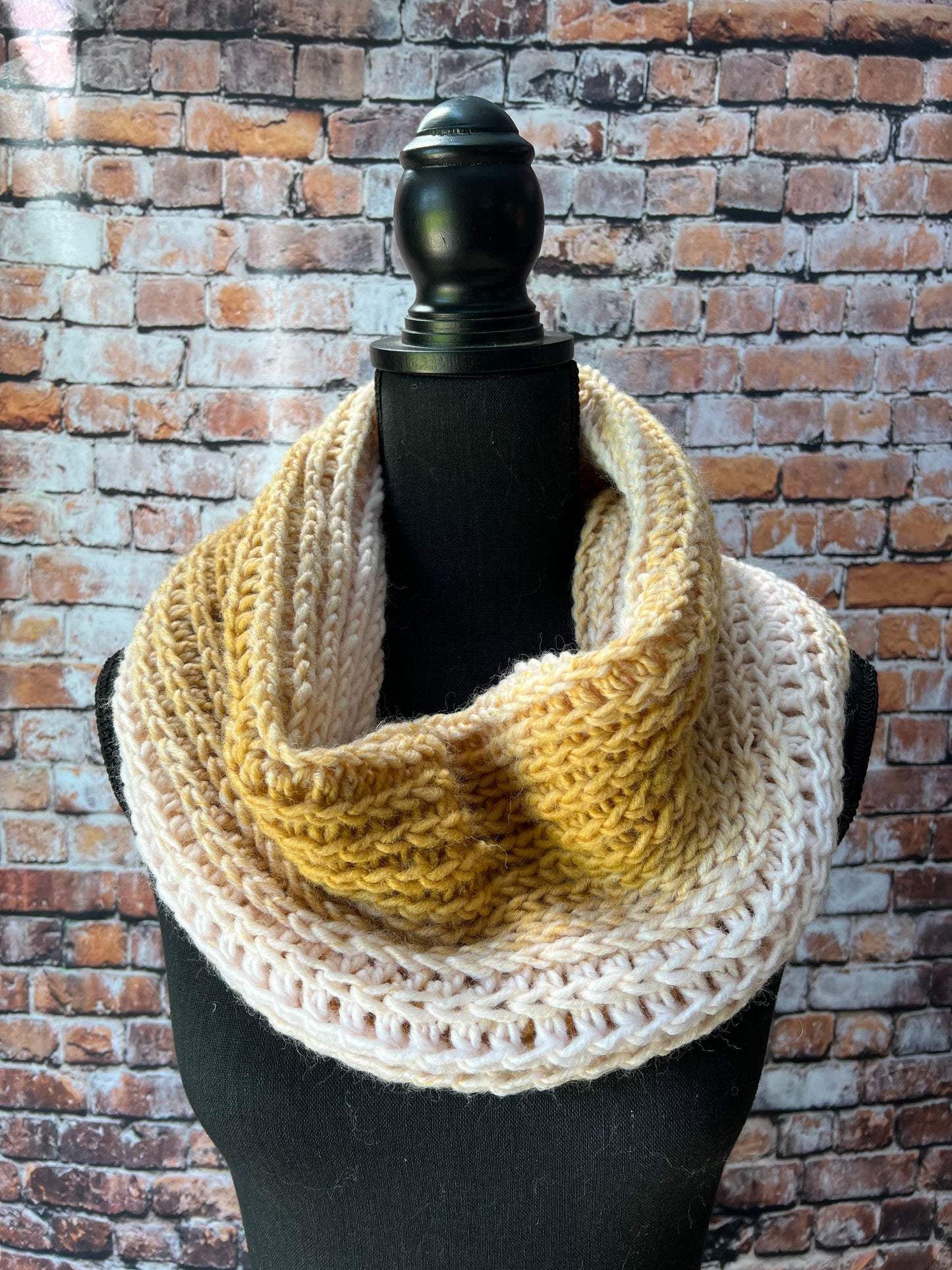 Mustard and Ice Pink Abigail Cowl. Pale Pink and gold Scarf. Women’s Winter Scarf.