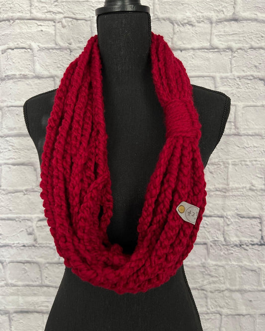 Cranberry Red Women's Braided Chain Scarf | Ruby Red Braided Cowl | Women's Crochet Accent Scarf | Valentines Day Scarf