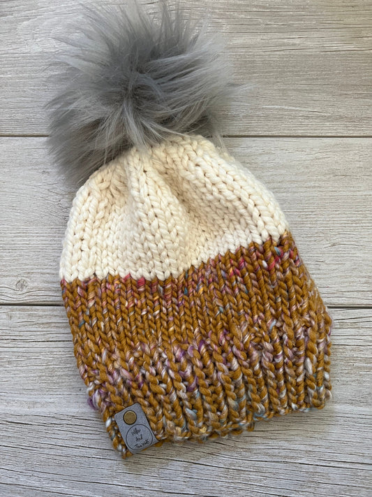 Mustard and Cream Knit Hat. Chunky Knit Beanie. Fall Hat.  Women’s Knit Toque.