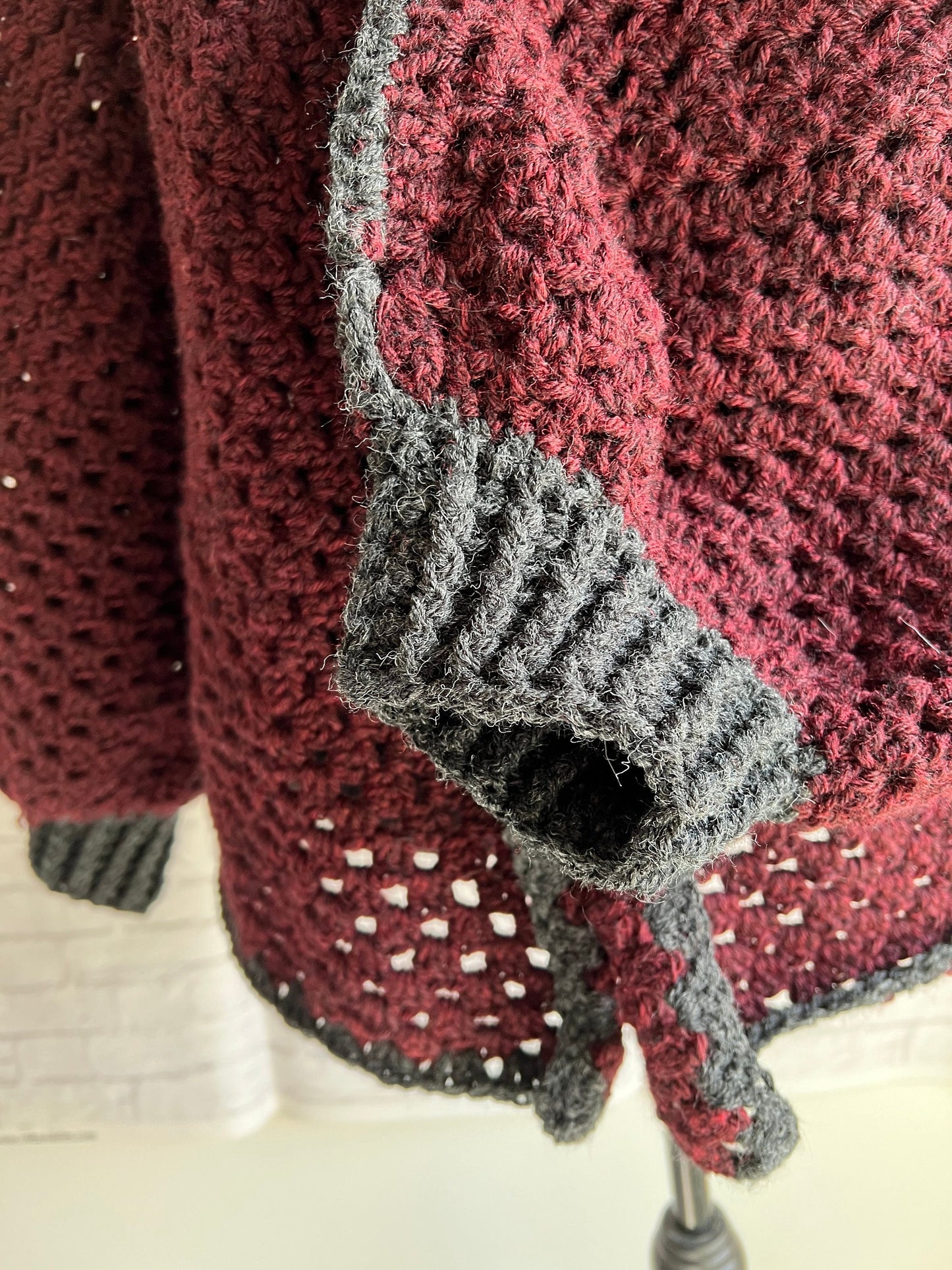 Moody Fall Hexi Cardigan. Deep Wine Red and Black Sweater. Vampire Cardigan.