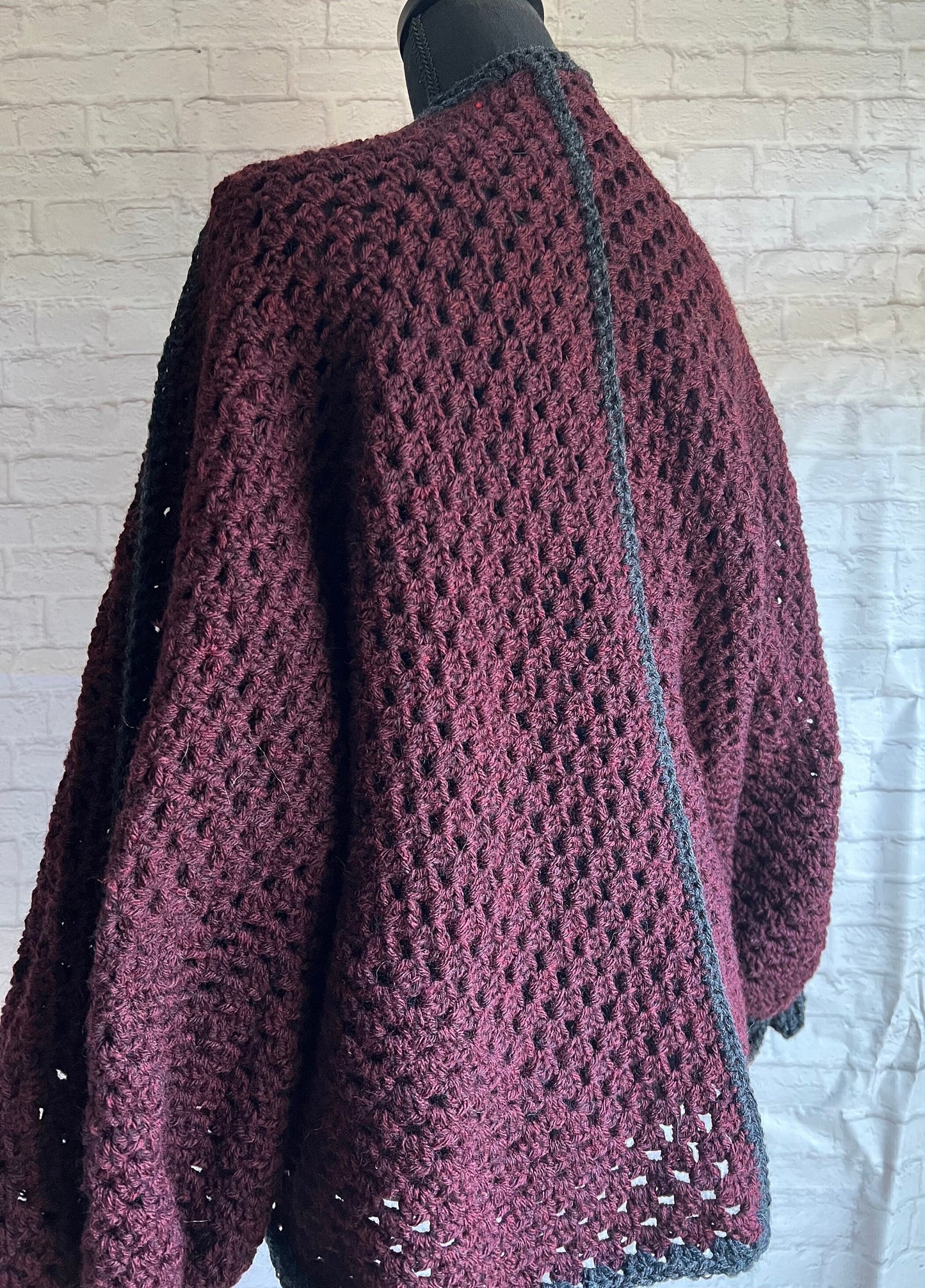 Moody Fall Hexi Cardigan. Deep Wine Red and Black Sweater. Vampire Cardigan.