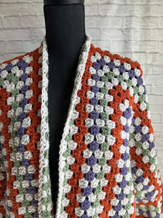 Fall Hexi Cardigan. Granny Square Sweater. Multicolor Fall Sweater.