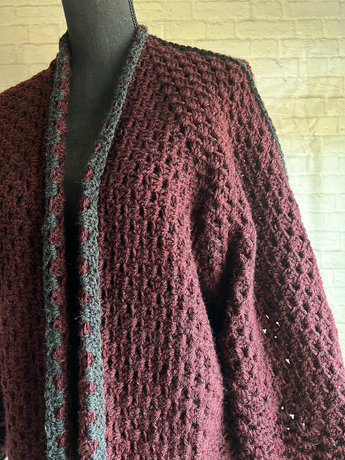 Moody Fall Hexi Cardigan. Deep Wine Red and Black Sweater. Vampire Cardigan.