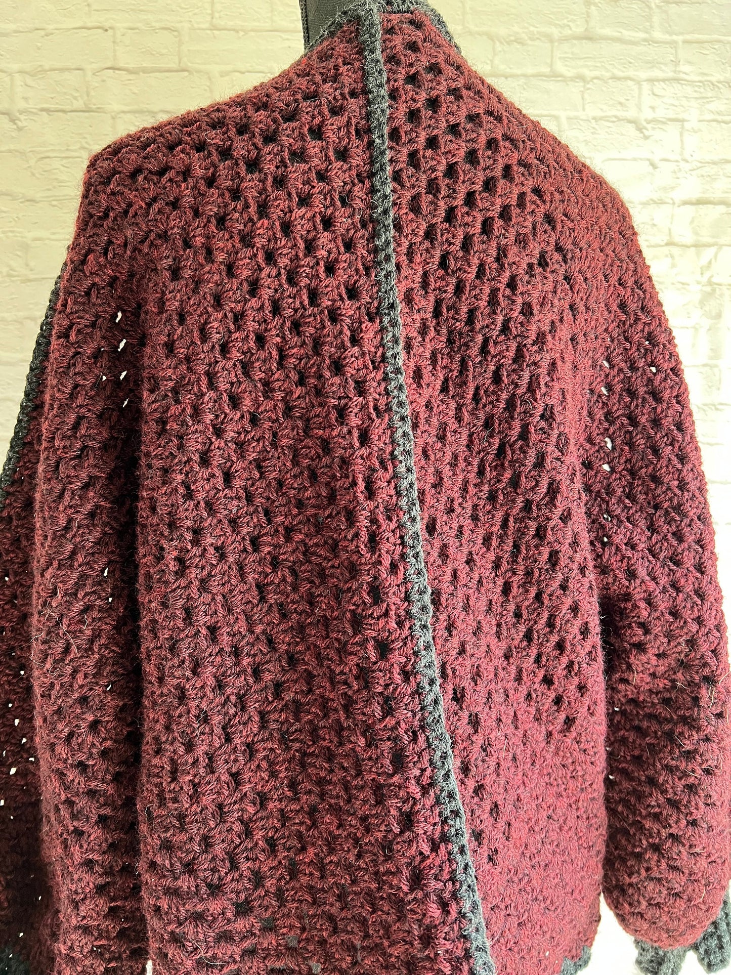 Moody Fall Hexi Cardigan. Deep Wine Red and Black Sweater. Vampire Cardigan.