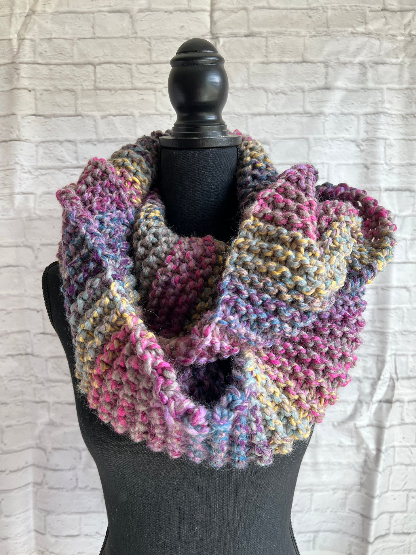 Multicolor Oversized Chunky Knit Scarf. Women's Knitted Cowl.