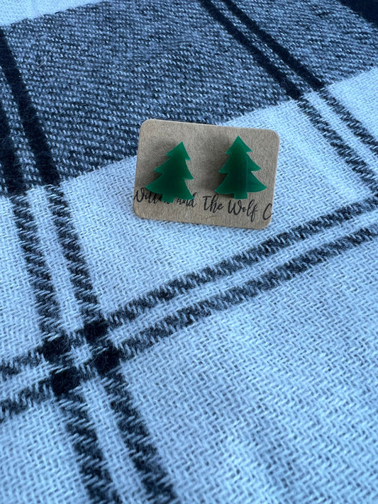 Christmas Tree Stud Earrings. Tree earrings. Acrylic Stud Earrings. Xmas Earrings.